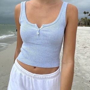 Brandy Melville Light Blue Ribbed Button Tank